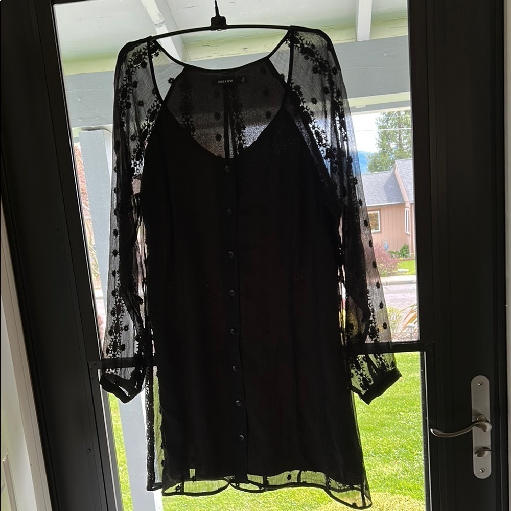 OBEY BLOOD MOON SHEER EMBROIDERED LACE LINED FRONT BUTTON UP DRESS SIZE S
